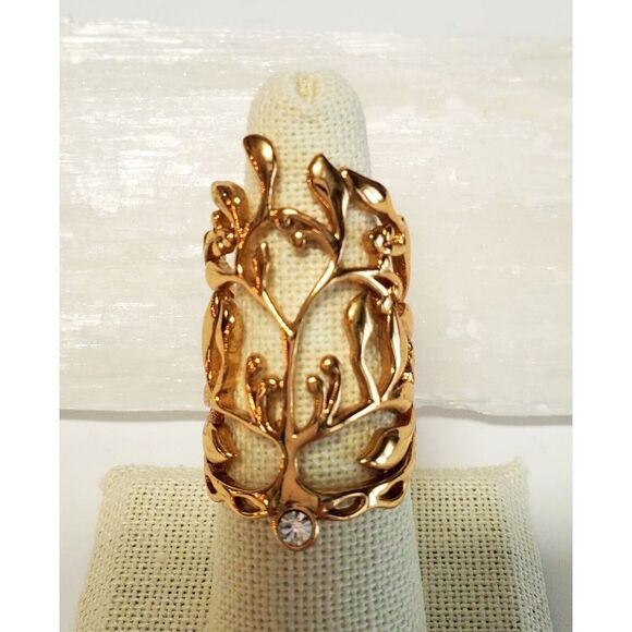 Tree of Life Ring Cuff Gold Tone w/ Brilliant Crystal at Base of Tree WOM  7 - Picture 2 of 10